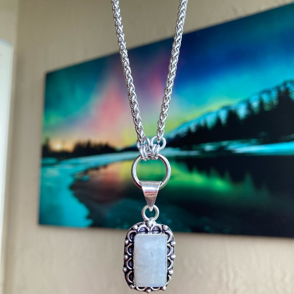 925 sterling silver overlay White quartz gemstone charm boho stone necklace . - Picture 4 of 16
